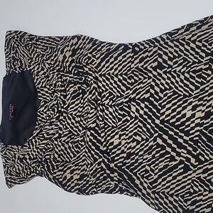 Black and Cream Patterned Form Fitting Midi Dress